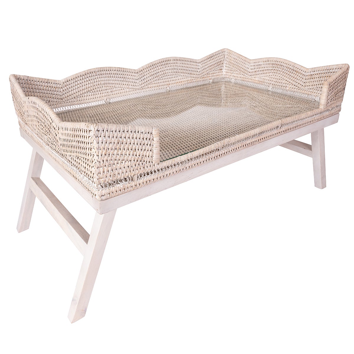 Artifacts Trading Company Scallop Tray with Legs & Glass White Wash